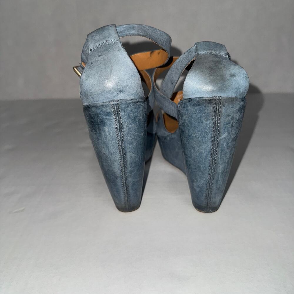 Kork-Ease Blue Gracen Leather Size 6 Wedge Platform Sandals Casual Chic Classic - Picture 2 of 10